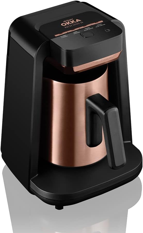 Okka Rich Automatic Turkish Coffee and Hot Beverage Maker, Velvetiser, 5 cups, Black/Copper