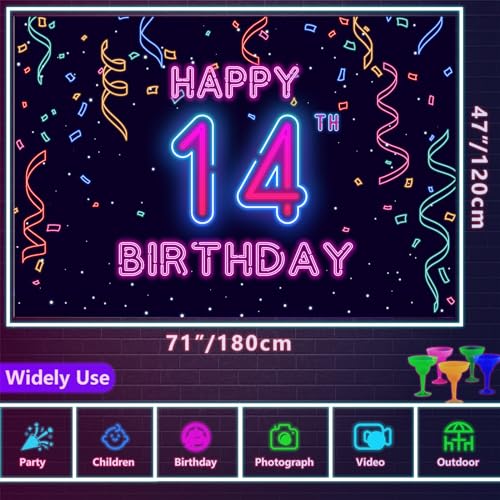 Fondo fotográfico neón para cumpleaños 14 años miniatura 2