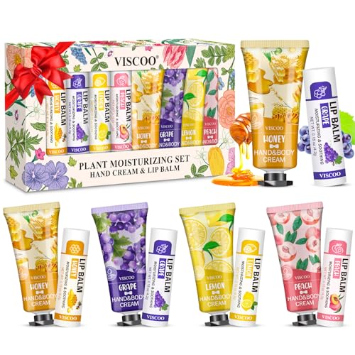 VISCOO 8 Pack / 4 Sets Lip Balm and Hand Cream Gifts for Women, Bridal Shower Gifts, Bridal Wedding...