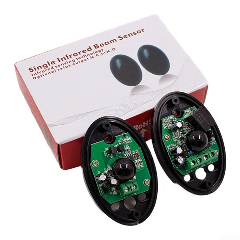 Abo-20L - Barrera de luz infrarroja (alcance de 20 m, DC12-24 V, resistente a la intemperie, conmutación AGC para puerta de garaje, sensor de seguridad, color negro)
