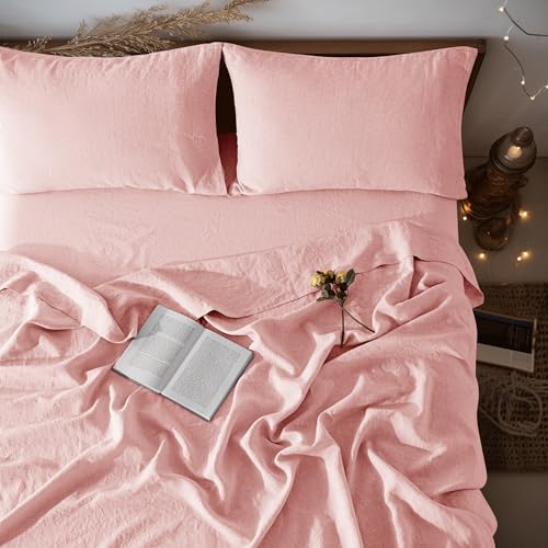 Image of LBRO2M 100% French Pure Linen Sheet Set 4Pcs, 16 inch Deep Pocket Cal King