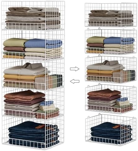 5-Tier Stackable Closet Organizers and Storage Basket - Foldable ...