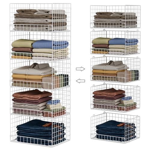 Image of Yociyoga 5-Tier Stackable Closet Organizers and Storage Basket - Foldable Closet Shelf Organizer System, Space-Saving Clothes Storage Bins Drawer Organizer for Wardrobe, White (Patent 30022416)