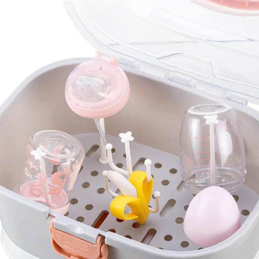 Séchoir à biberons avec Couvercle, Boîte de Rangement pour biberons Séchoir à biberons pour bébé avec Couvercle Anti-poussière Séchoir à Linge Organisateur de biberons pour Nouveau-né