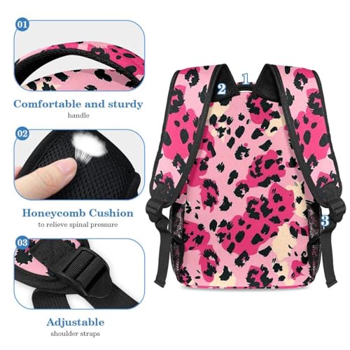 Cartable ensemble sac à dos et trousse léopard rose rouge grand format