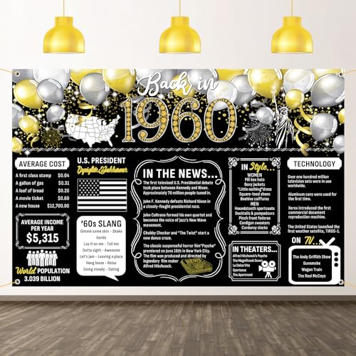 Dill-Dall Back in 1960 Backdrop Large Banner, Cheers to 66 Years, Happy 66th Birthday Anniversary Class Reunion Party Decorations Supplies Poster Photography Background for Men Women