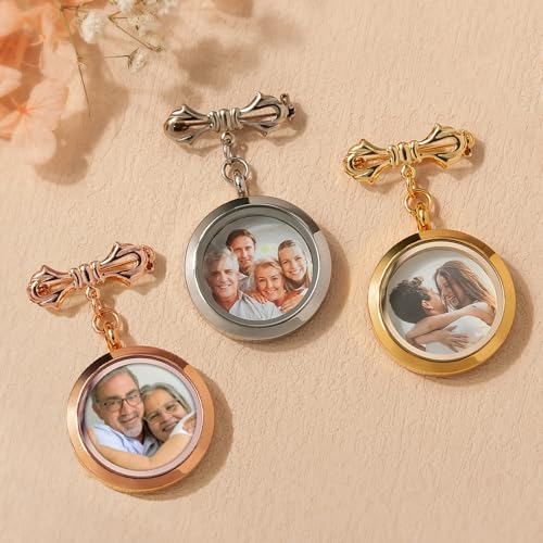 Anavia Personalized Photo Wedding Bouquet Charm, Double Sided Round Glass Photo Locket Pendant Pin Brooch, Handmade Memorial Picture Frame Bridal Shower Gift For Bride & Groom2