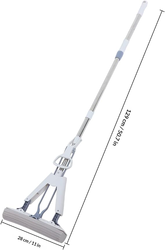 White Foldable Sponge Mop for Home Kitchen Floors, 28cm