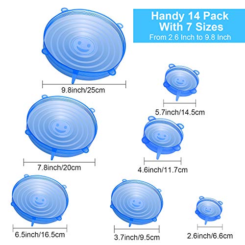 Reusable Silicone Stretch Lids, 14Pcs Premium Stretch Silicone Lids For Food Storage, Flexible Round Silicone Bowl Covers, 7 Different Sizes Reusable Stretch And Seal Lids - Keep Food Fresh, By Yxyl #TOP1