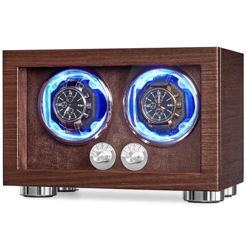 ANWBROAD Double Watch Winder Automatic Watch Winder for Automatic Watches Dual Watch Winder Box with Type-C Port Adapter 4 Modes Quiet Motor LED Light Fathers Day UJWW004M