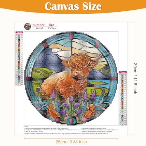 DAERLE Highland Cow Diamond Art Painting Kits for Adults DIY 5D Diamond Painting Stained Glass Kits - Image 3