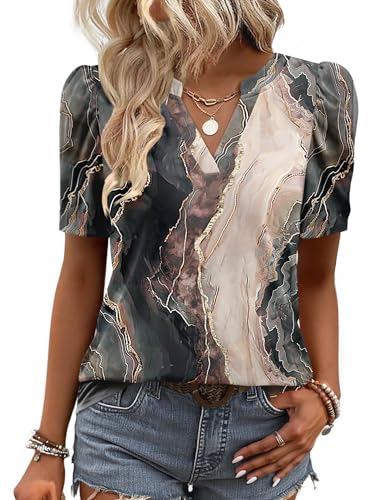Zeagoo Business Casual Tops for Women Puff Short Sleeve Spring Summer Shirts Dressy Cute Blouses 2026 Travel Outfits