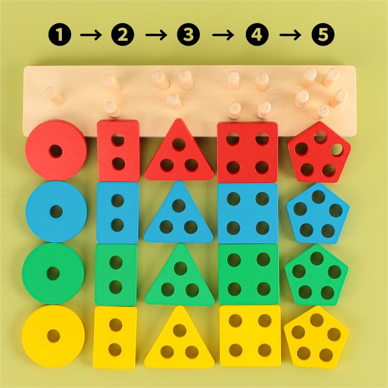 Image of kizh Wooden Sorting Stacking Toys Color Recognition Shape Sorter Gift Educational Learning Toy Puzzles for Toddler Kids Baby Ages 3 4 6