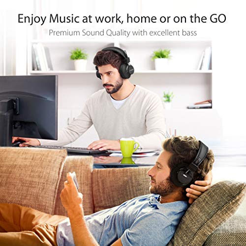 Avantree Audition Bluetooth 5.0 40 ore Cuffie wireless/cablate sopra l'orecchio con microfono per guardare la TV del computer, Cuffie stereo Hi-Fi extra comode e leggere per PC portatile - Grigio