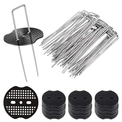 Avemest 50 pcs Piquets de Fixation Jardin + 50 Rondelles,150x40x2.5 mm Sardines de Fixation Acier Galvanisé,Garden Pegs Piquets, Pour Pelouse,Jardin,Agrafes pour Toile de Paillage et Gazon Synthétique