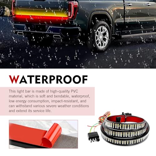 Image of Tailgate Light Bar, 12V 60-inch Led Tailgate Light Bar Strip, Triple Row High Brightness Lights Strips with Red Brake /White Reverse /Sequential AmberTurn Signals, for Pickup Trailer SUV RV Van
