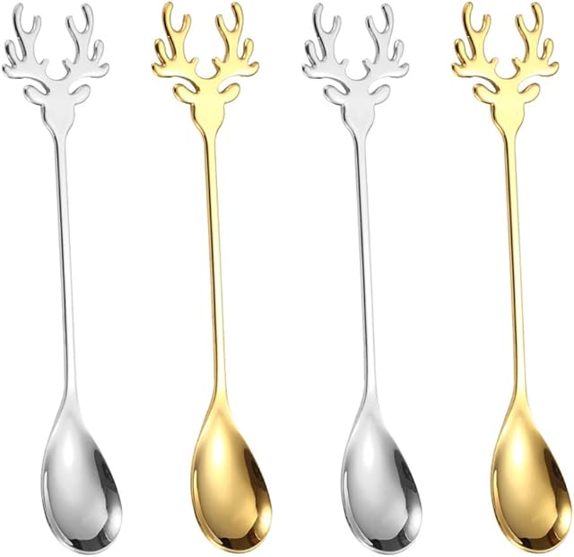 4 Pcs Christmas Coffee Teaspoons Stainless Steel Coffee Spoon Creative Small Spoon for Tea Coffee Soup Stirring Mixing Ice Cream Dessert