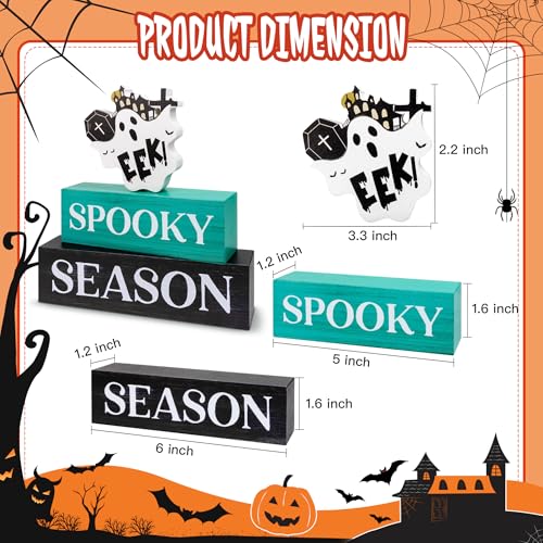Image of 3 Pcs Halloween Wooden Decor, Spooky Season Decorations Gifts for Indoor