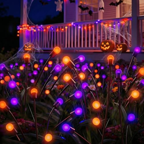 Sukesou Halloween Firefly Solar Lights 2 Pack 6 LED Orange Purple