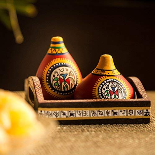 Tasses en argile Warli avec plateau Aport coffret cadeau artisanal 3 pièces