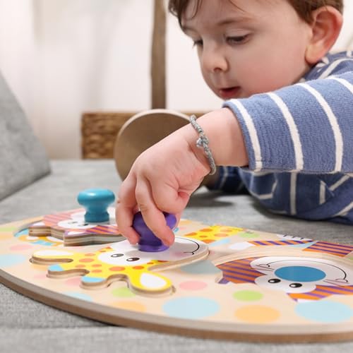 Melissa & Doug First Play Wooden Jumbo Knob Safari Animal Puzzle (3 pcs) Large Puzzles for Babies and Toddlers Ages 1+ - image 2