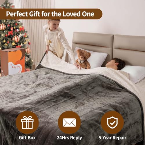 Bearhug Electric Blanket Full Size 77"x 84" Heated Blanket Throw Reversible Velvet& Sherpa Warm Blanket Gift 10 Heating Levels & 0.5-12H Auto Off, Over-Heat Protect, ETL, Machine Washable