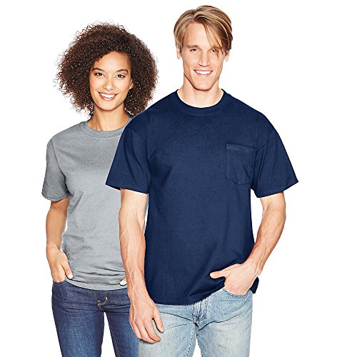 Hanes mens BeefyT 100% Cotton TShirt with Pocket(5190)-Navy-2XL