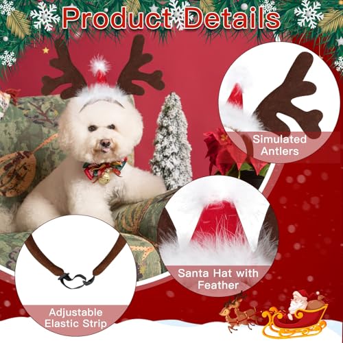 Rentiergeweih Hund, Weihnachten Haustier Stirnband, Verstellbarer Rentier Geweih für Hunde, Rentier Haarreif Hund, Hunde Weihnachtskostüm, für Katzen und Hundes im Winter und zu Weihnachten (A)