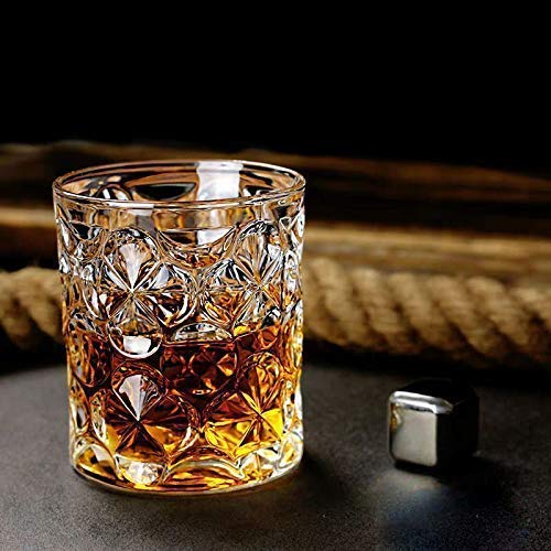 Image of Whiskey Glass Transparent, 310 ML, Whisky Glass, Diamond Design Bar Glass for Drinking Bourbon, Whisky, Scotch, Cocktails, Cognac - Old Fashioned Cocktail Tumblers Set of 6 (Giant .$., 6)
