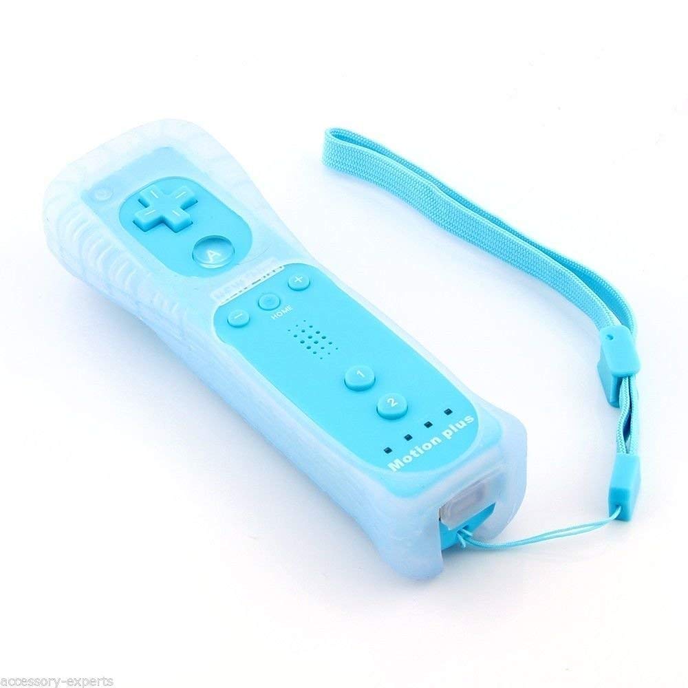 Manette de Jeu Motion Plus pour Wii et Wii U, Accélérateur de Jeu Télécommandé Elégant pour Nintendo Wii et Wii U avec Housse de Protection (Bleu Clair)