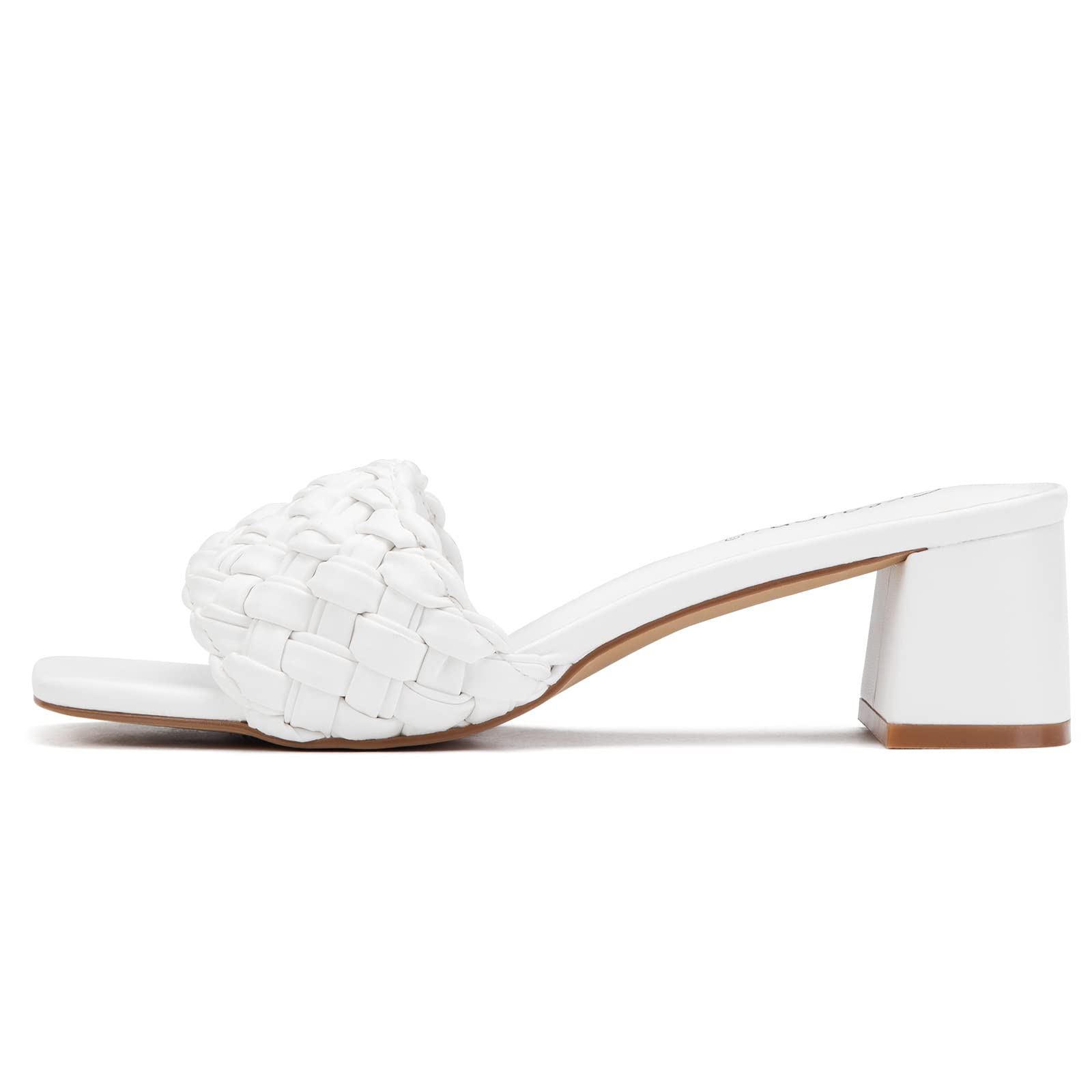 Greatonu Women's Braided Sandals with Block Heel Square Open Toe Mules Heels Summer Dressy Shoes for Women