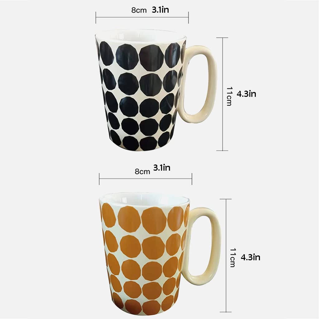TOMYEUS Keramikbecher Keramikbecher Polka Dot Paar Kaffee Wassertasse Retro Französisch Große Kapazität Frühstücksbecher Geeignet for Home Office School Smart Mug (Color : Schwarz)