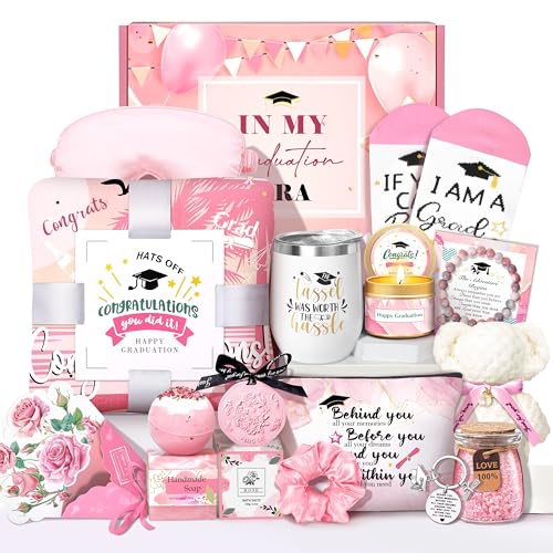 HSOEIXL 2026 Graduation Gift for Her 16 in 1 College Baskets Gifts High School Class of 2026 Girls Graduation Gifts Box for Daughter Friends Sister Dorm with Bracelet Tumbler Candle Beach Towel