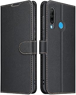 ELESNOW Case Compatible with Huawei P30 Lite / P30 Lite New Edition, High-grade Leather Flip Wallet Phone Case Cover for Huawei P30 Lite / P30 Lite New Edition (Black)