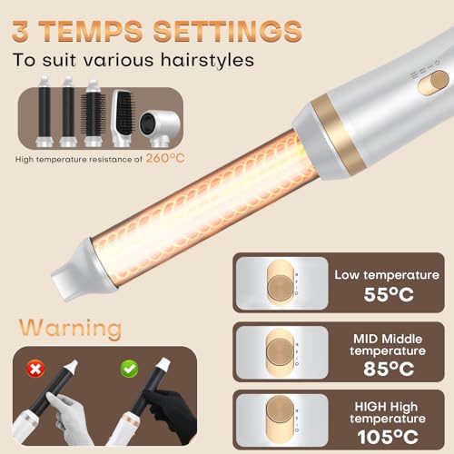 Focenat Cepillo Secador de Pelo 5 en 1, Air Styler Multifunción con Iones Negativos Secador, Rizador y Cepillo Alisador, 3 Temperaturas, 1000W Cepillo de Aire Caliente para Volumen, Alisa, Seco - imagen 4