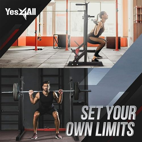 Image of Yes4All Squat Rack for Home Gym, Adjustable Barbell Stand Rack, Multi-Function Weight Lifting, Dip Bar Station, Bench Press Rack Stand, Weight Plate Storage - Capacity Up to 600LBS