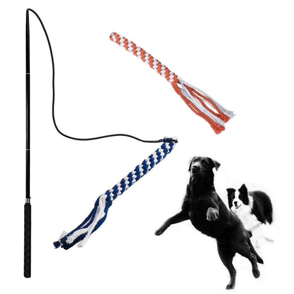 ASOCEA Dog Flirt Pole Pitbull Teaser Stick with 2 Rope Chew Tail Pet Interactive Tug of War Toy for Small Medium Large Dogs Training & Outdoor Exercise