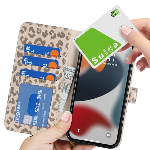 Image of for iPhone 13 Pro Max Case Wallet with Card Holder,for iPhone 12 Pro Max Wallet Case for Women Men,PU Leather Shockproof Magnetic Buckle Stand Flip Phone Case-Beige Leopard