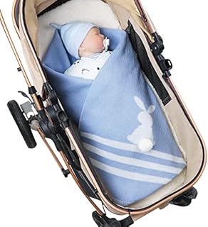 Hadetoto Baby Blanket Breathable Blankets Knitted Baby Blanket Soft Cute Bunny 100x80cm(Blue)