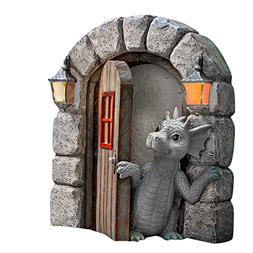 Jolie sculpture de dragon de cour, statue de dragon en résine, décoration d'intérieur, porte de fée, décoration de jardin, maison de fée, ornement de jardin pour arbres Cover