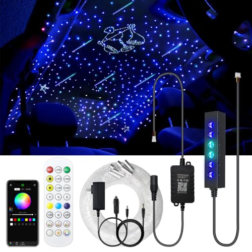 Image of AKEPO 3.2W 6-Hole RGB APP Multiple Color Fiber Optic Lights Kit, Home Car 6.5ft 120pcs of 0.75mm Optical Fiber APP Control Headliner Starlight with Remote and APP Control