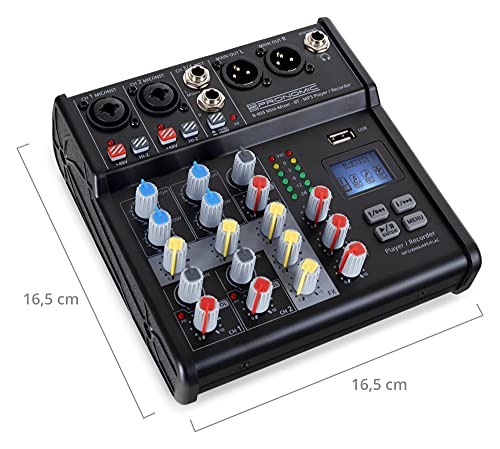 Pronomic B-403 Mini-Mixer mit Bluetooth und USB-Recording - Kompakter 4-Kanal Mixer - 2 Kanäle mit Combobuchsen, Phantomspeisung und Hi-Z Schalter - USB-Port - Main-Ausgänge im XLR-Format - Schwarz