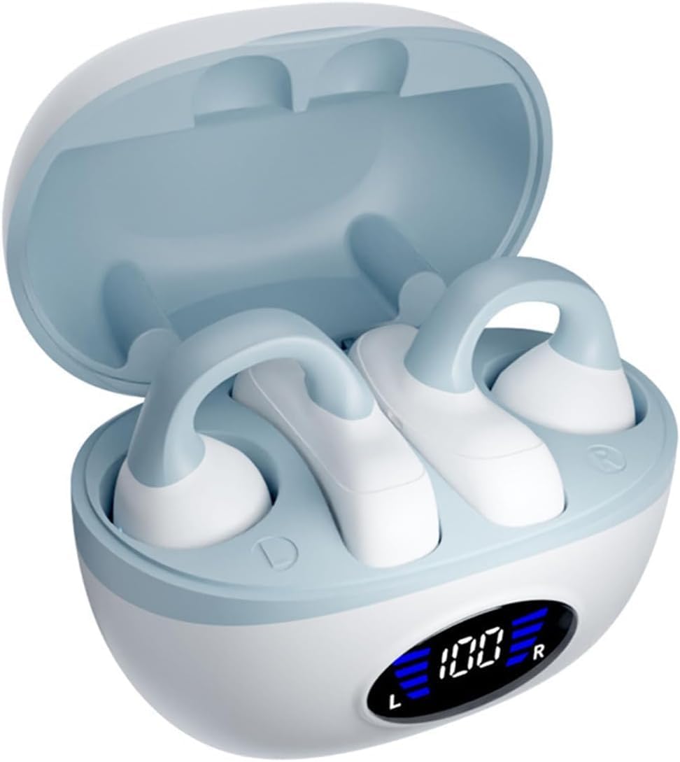 Clip On Earbud Open Ear Headphones Bluetooth 5.3 Wireless Earphones with Power Display Charging Case,48 Hours Playtime & Mic Clear Call,IPX7 Waterproof Sports Fitness Earbuds for Running-Black