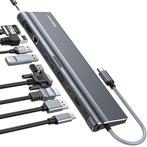 USB C Dock,12-in-1 USB C Docking Station with Ethernet Port, 4K USB C to HDMI, 3 USB 3.0 Ports, SD/TF Card Reader, USB-C Power Delivery, Display Port and VGA Port for MacBook Pro and Windows Laptop