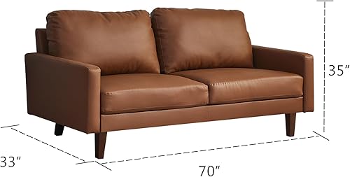 Miniatura 3 de INSTORY Sofá de cuero Sofá moderno con patas de madera para sala de estar, oficina - marrón