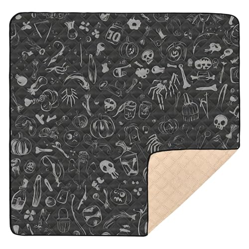 BOESI Halloween Element Graffiti Baby Play Mat, 50“ X 50” Washable Folding Crawling Mat, Baby Floor Mat, Soft, Non-Slip