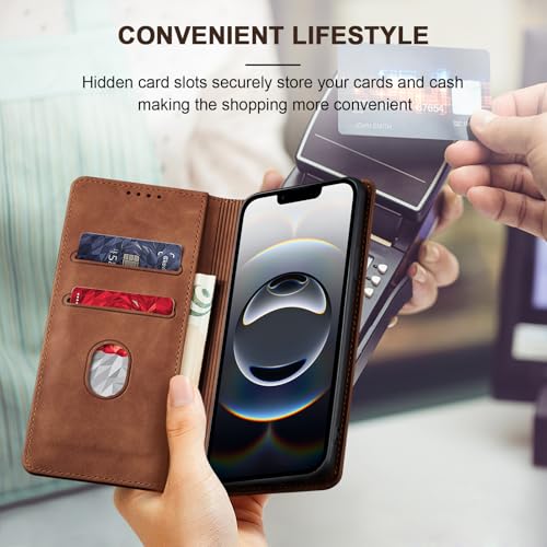 Image of Jasonyu Case for iPhone 16E /17E, PU Leather Wallet Case [Shockproof] [Magnetic] [Card Holder] [Stand Function] Flip Case (Brown)