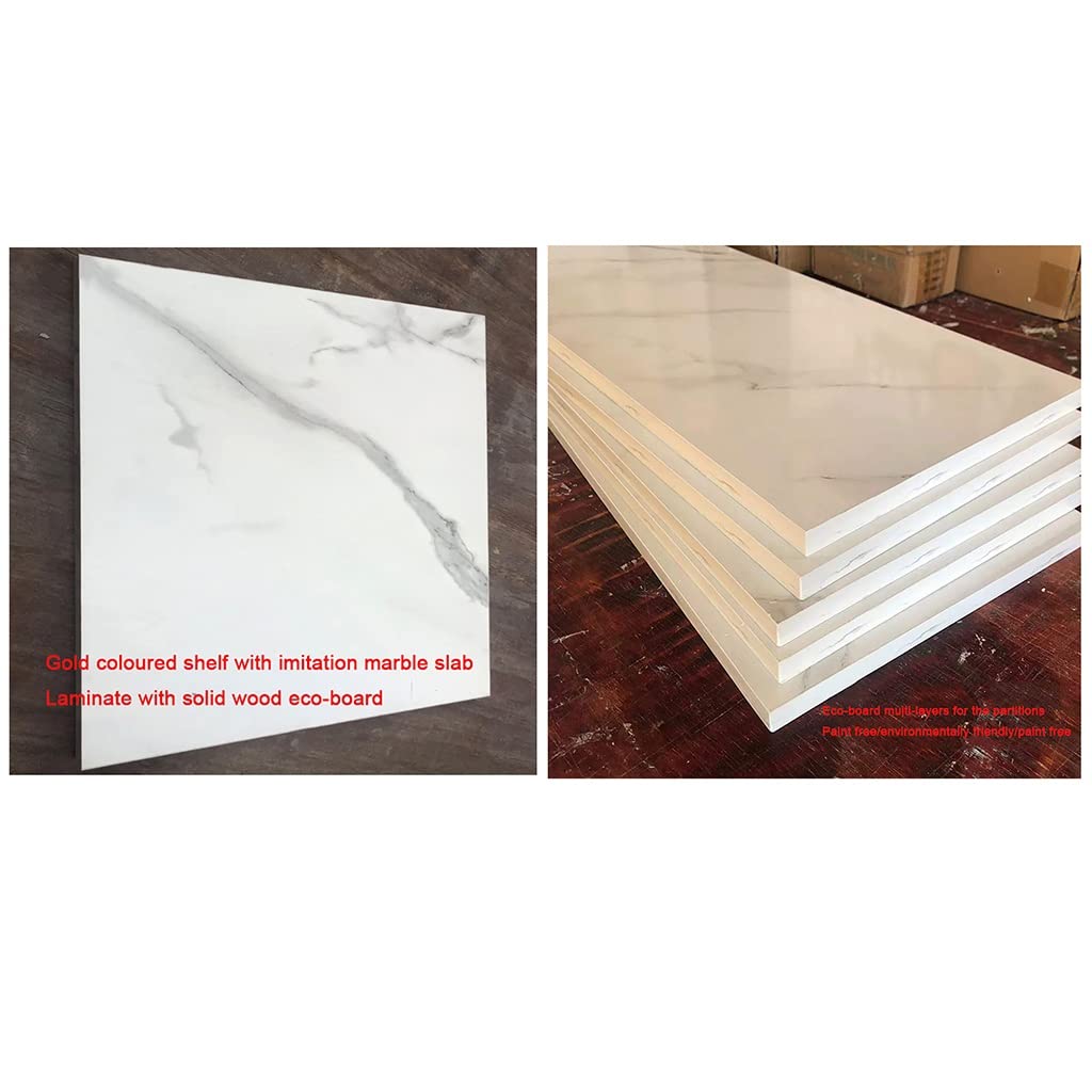 Mensola da parete in stile scandinavo con strato in legno massello che imita la trama del marmo e staffa in ferro dorato, libreria da parete e scaffale decorativo per casa e ufficio (3 ripiani, 80 cm)