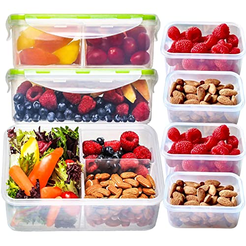 Bento Box Lunch Box and Stackable Snack Containers Set (7 Pack: 3 x 39oz + 2 x 17oz + 2 x 6oz) - Divided Bento Lunch Box for Kids, Bento Boxes for Adults, Small Food Containers with lids, Plastic
