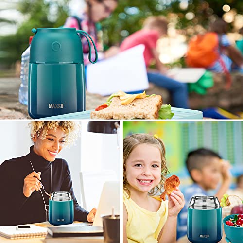 Image of MAXSO Soup Thermos for Hot Food, 17 oz Stainless Steel Vacuum Insulated Lunch Container Bento Box with Spoon for Adults, Leakproof Thermal Food Jar for Office Picnic Travel - Blue Green
